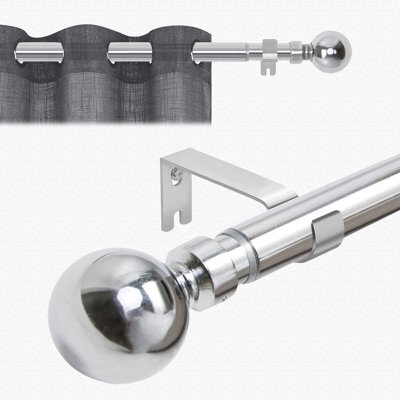 Moonlight Bedding Extendable Metal Curtain Pole With Ball Finials - Adjustable Plain Curtain Rod (Chrome, 48 - 84 Inch) - image 1