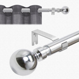 Moonlight Bedding Extendable Metal Curtain Pole With Ball Finials - Adjustable Plain Curtain Rod (Chrome, 48 - 84 Inch)