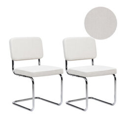 Beliani Set Of 2 Dining Chairs Irwin Corduroy Off-White - thumbnail 1
