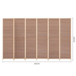 Living And Home 6 Panel Wooden Room Divider Privacy Screen Folding Room Partition Brown H 180 Cm X W 300 Cm - thumbnail 6