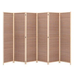 Living And Home 6 Panel Wooden Room Divider Privacy Screen Folding Room Partition Brown H 180 Cm X W 300 Cm - thumbnail 3