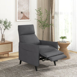 Gainoom Dark Grey Push Back Recliner Chair Linen Fabric Reclining Armchair - thumbnail 3