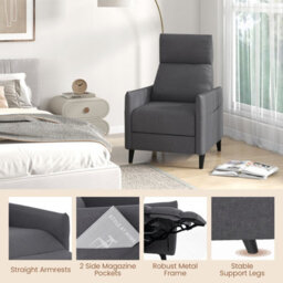 Gainoom Dark Grey Push Back Recliner Chair Linen Fabric Reclining Armchair - thumbnail 7