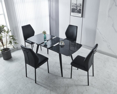Modernique Modern 5-Piece Dining Set, Sintere Stone Top Extending Table With 4 Faux Leather Chairs, Metal Frame - image 1