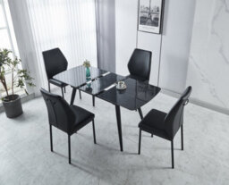 Modernique Modern 5-Piece Dining Set, Sintere Stone Top Extending Table With 4 Faux Leather Chairs, Metal Frame - thumbnail 5