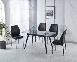 Modernique Modern 5-Piece Dining Set, Sintere Stone Top Extending Table With 4 Faux Leather Chairs, Metal Frame - thumbnail 2