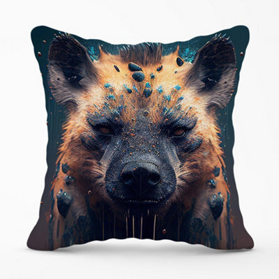 Warren Reed Designer Hyena Face Splashart Dark Background Cushions 60Cm X 60Cm - image 1