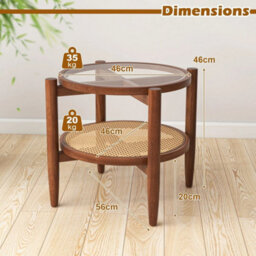 2-Tier Round Side End Table Pe Rattan Coffee Table Set Of 2-Brown - thumbnail 2