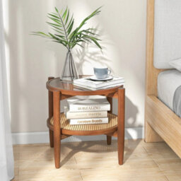 2-Tier Round Side End Table Pe Rattan Coffee Table Set Of 2-Brown - thumbnail 5