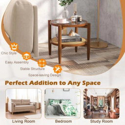 2-Tier Round Side End Table Pe Rattan Coffee Table Set Of 2-Brown - thumbnail 4