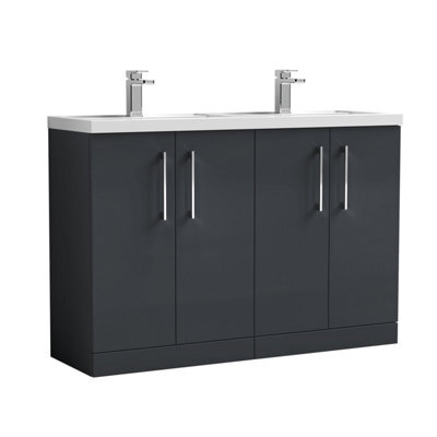 Balterley Bramshall 1200mm Floor Standing 4 Door Vanity Unit With Double Basin & Handles For Modern Bathroom Storage - Dark Grey - image 1