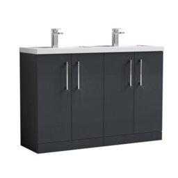 Balterley Bramshall 1200mm Floor Standing 4 Door Vanity Unit With Double Basin & Handles For Modern Bathroom Storage - Dark Grey - thumbnail 1