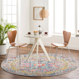 Livabliss Round Harput-Vintage Blue Orange Yellow Grey Traditional Boho Living Dining Bedroom Rug 160 X 160 Cm Easy Care, Non Shedding - thumbnail 2