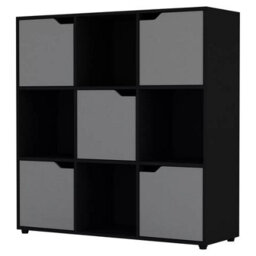 Urbn-Living Urbnliving 9 Cube Black Wooden Bookcase Shelving Display Shelves Storage Unit Wood Shelf Grey Door