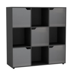 Urbn-Living Urbnliving 9 Cube Black Wooden Bookcase Shelving Display Shelves Storage Unit Wood Shelf Grey Door - thumbnail 4