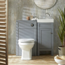 Homestylestore Light Grey 400mm Bathroom Vanity Unit And Wc Unit With Round Back To Wall Toilet And Chrome Round Handle - thumbnail 2