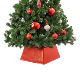 Christmas Village Red Glitter Square Christmas Tree Skirt 48X48Cm Durable Polyester W/ Velcro Assembly Collapsible Holiday Decor