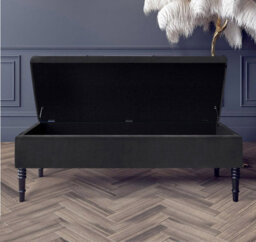Safar Plain 150Cm Ottoman Storage Bench - Plush Velvet Shoe Bench - Black Upholstery Footstool With Storage - thumbnail 2