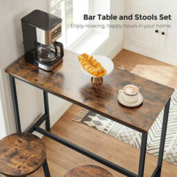 Breakfast Bar Table Set With 2 Round Stools, Industrial Dining Table And Chairs, Steel Frame, Rustic Brown And Ink Black - thumbnail 4