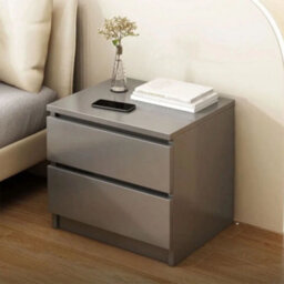 Modern Grey Mdf Bedside Table With 2 Drawers - Sleek Bedroom Nightstand Storage Unit - thumbnail 3