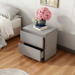 Modern Grey Mdf Bedside Table With 2 Drawers - Sleek Bedroom Nightstand Storage Unit - thumbnail 6