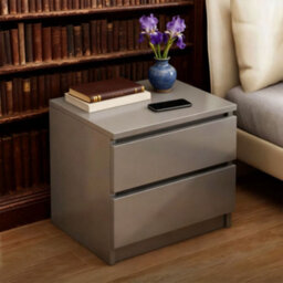 Modern Grey Mdf Bedside Table With 2 Drawers - Sleek Bedroom Nightstand Storage Unit - thumbnail 5