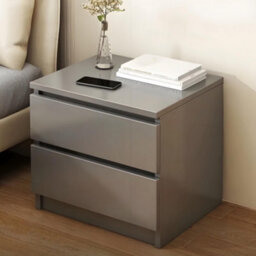 Modern Grey Mdf Bedside Table With 2 Drawers - Sleek Bedroom Nightstand Storage Unit