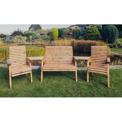 Churnet Valley Garden Furniture Ltd Valley 4 Seat Set 1X2B 2Xc Angled Tray - Timber - L100 X W310 X H95 Cm - Fully Assembled - Set Of Waterproof Cushions Included - image 1