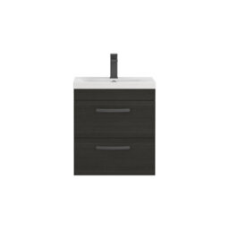 Royal Bathrooms Turin Hale Black 500mm Wall Hung Vanity Unit 2 Drawer With Mid-Edge Basin Sink & Matt Black Handles - thumbnail 6