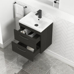 Royal Bathrooms Turin Hale Black 500mm Wall Hung Vanity Unit 2 Drawer With Mid-Edge Basin Sink & Matt Black Handles - thumbnail 3