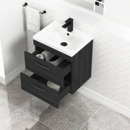 Royal Bathrooms Turin Hale Black 500mm Wall Hung Vanity Unit 2 Drawer With Mid-Edge Basin Sink & Matt Black Handles - thumbnail 5