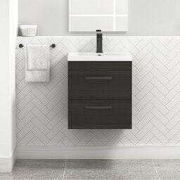 Royal Bathrooms Turin Hale Black 500mm Wall Hung Vanity Unit 2 Drawer With Mid-Edge Basin Sink & Matt Black Handles - thumbnail 1