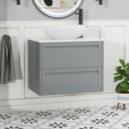Royal Bathrooms Royal Bathroom Elmore 700mm Matt Pebble Grey Wall Mounted Bathroom Vanity Unit 2 Drawer Plain White Worktop With Nova Basin - thumbnail 1