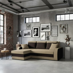 Kris M Corner Sofa Bed With Storage Ottoman Polyurethane Foam Wooden Frame Plastic Legs 238X147X80Cm Beige And Brown