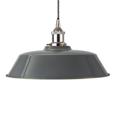 French Grey Chancery Painted Dome Pendant Light With Nickel Lamp Holder And Grey Twisted Cable - Se Home - image 1