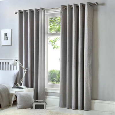 Fusion Cannes 100% Cotton Black Out Plain Dyed Silver Eyelet Curtains - image 1