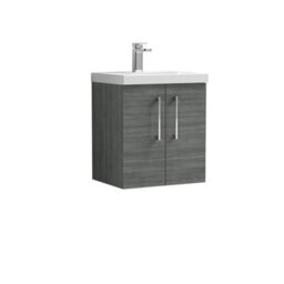 Balterley  Contemporary Bathroom Wall Hung 2-Door Vanity & Thin-Edge Basin, Anthracite, 500mm - thumbnail 1