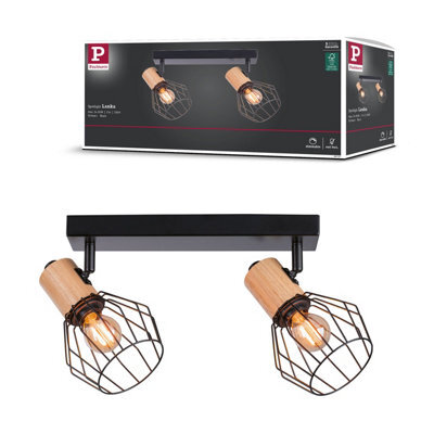 Paulmann 66767 Spotlight Lanke 2-Lamp Max. 2X20W Ceiling Luminaire Black/wood Spot Metal E14 - image 1