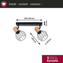 Paulmann 66767 Spotlight Lanke 2-Lamp Max. 2X20W Ceiling Luminaire Black/wood Spot Metal E14 - thumbnail 4