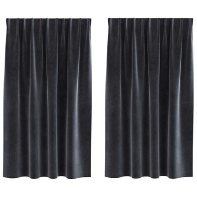 Berkfield Modern Blackout Curtains With Top Tape 2 Pcs Dark Grey Velvet - image 1