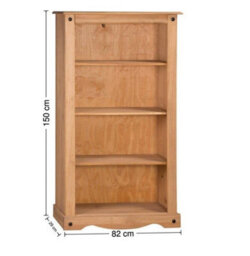 Mercers Furniture Corona Medium Bookcase 3 Shelf Display Solid Wood Pine Wooden With Mexican Styling - thumbnail 2