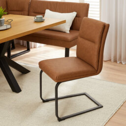 The Furniture Market Bronx Tan Brown Faux Leather Dining Chair Cantilever Leg Design Industrial Style Vegan Friendly Black Legs