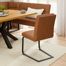 The Furniture Market Bronx Tan Brown Faux Leather Dining Chair Cantilever Leg Design Industrial Style Vegan Friendly Black Legs - thumbnail 2