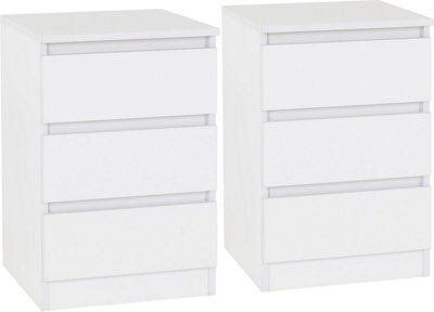 Seconique Malvern Pair Of Bedsides 3 Drawer White Finish Recessed Handles Metal Runners - image 1