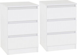 Seconique Malvern Pair Of Bedsides 3 Drawer White Finish Recessed Handles Metal Runners - thumbnail 7