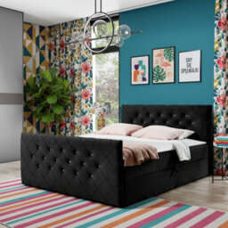 Malaga M 180X200 Upholstered Bed With Topper Mdf Laminated Board Frame Hr Foam Bonnell Springs Wooden Slatted Base Black - thumbnail 2