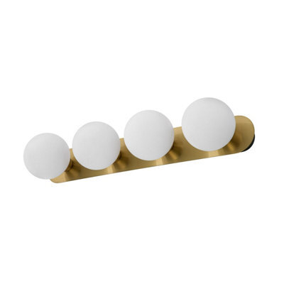 Cosylyte Bowen Bathroom 4 Light Classic Opal Glass Ceiling Flush Light - Brass - image 1