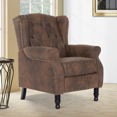 Faux Leather Suede Brown Marianna Manual Recliner Wingback Chair - image 1