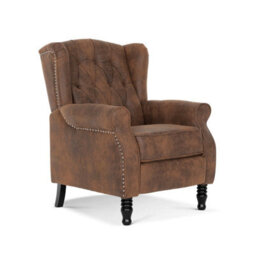 Faux Leather Suede Brown Marianna Manual Recliner Wingback Chair - thumbnail 3