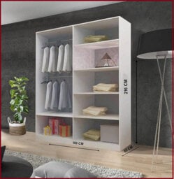 RAC3 Sliding Wardrobe Led Mirror Space Saving Bedroom Wardrobe, Contemporary Bedroom Sliding Wardrobe & Mirror Wardrobe (White 180Cm) - thumbnail 2